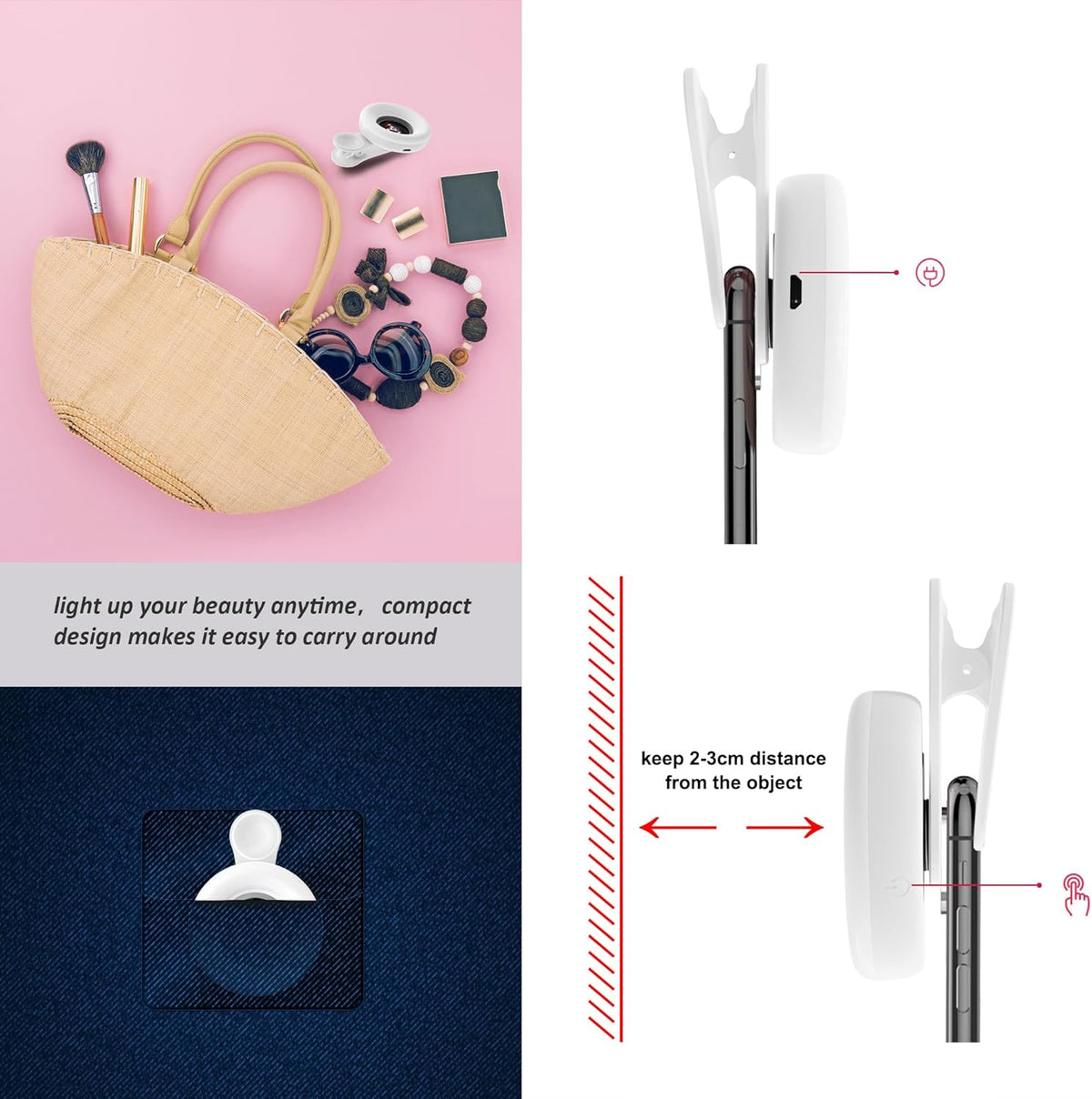 15X Macro Lens with LED Ring Light for iPhone & Android - Rechargeable Portable Clip-On Lens for Smartphone Photography, Vlogging, Close-Up Photos & Video Recording - 3 Light Modes, USB Fast Charging