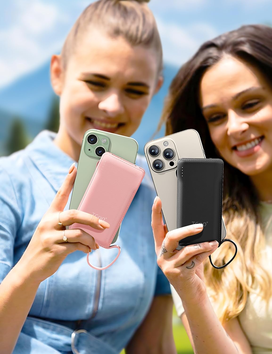 TG90° 2 Pack 10000mAh Portable Charger Slim Power Bank with Built in Cables,Travel Charger Cell Phone External Battery Pack,4 Output External Battery Pack Compatible with iPhone and Android Devices