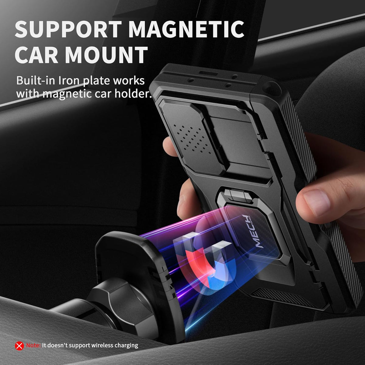 TONGATE for Z Fold 6 Case with Ring Stand, Built-in S Pen Holder & Glass Screen Protector Shockproof Rugged Z6 Phone Case with Slide Camera Cover & Belt Clip for Samsung Galaxy Z Fold 6 2024, Black