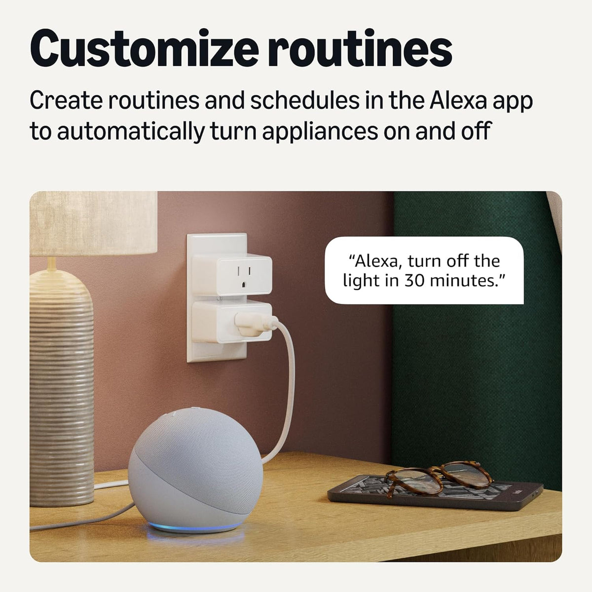 Amazon Basics Smart Plug, Works with Alexa Only, 2.4 GHz Wi-Fi, No Hub Required, 1 Pack, White