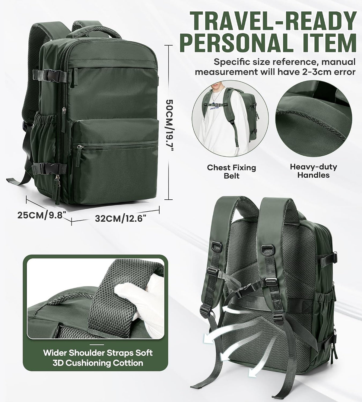 Backpack Backpacks 18x14x8 inches Daypack,BrownGreen BOXSAM Large Vacuum Travel with Pump for Women, Personal Item