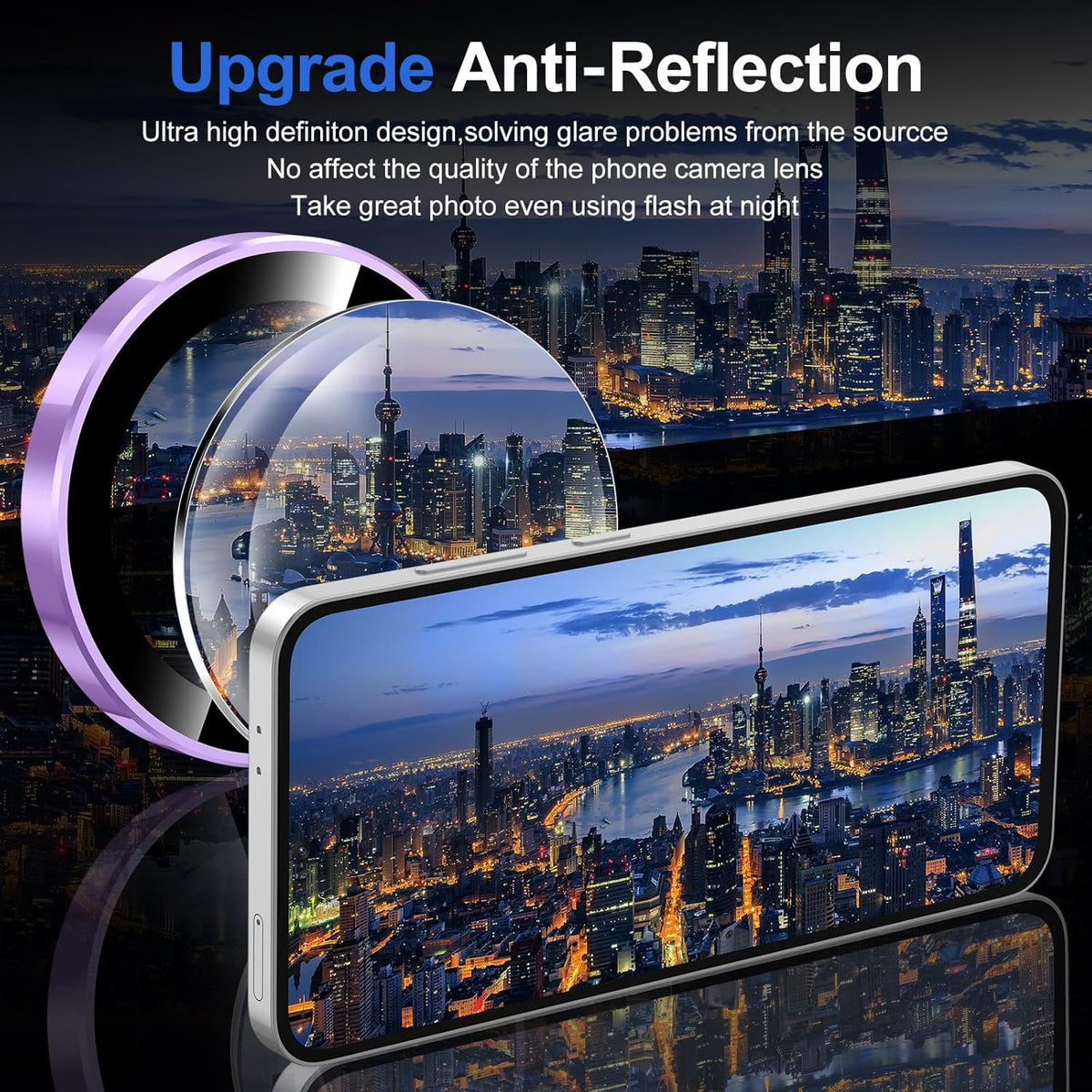 for Samsung Galaxy S24 FE Camera Lens Protector, Individual Metal Ring Tempered Glass Lens Cover, [Strong Adsorption] Scratch Resistant Ultra-Thin HD Clear Lens Cover, 1 Set-Purple Ring