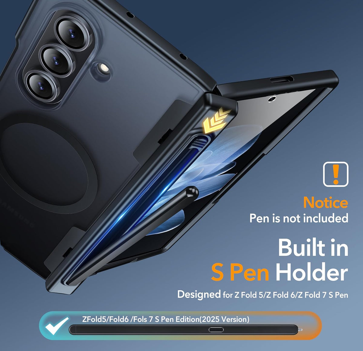 Oneagle Magnetic for Samsung Galaxy Z Fold 7 Case Built in Screen Protector Translucent [Fit for MagSafe] [S Pen Holder Slot] [Hinge Protection] MIL-Grade Shockproof Matte Case for Galaxy Z Fold 7