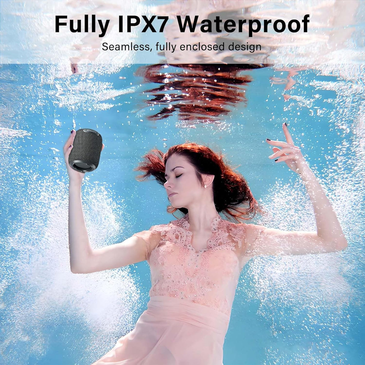 OHAYO Portable Bluetooth Speaker,IPX7 Waterproof Speakers, 15W Loud Stereo Sound, Wireless V5.3, AUX&TF-Card in, TWS, Built-in Mic, Black