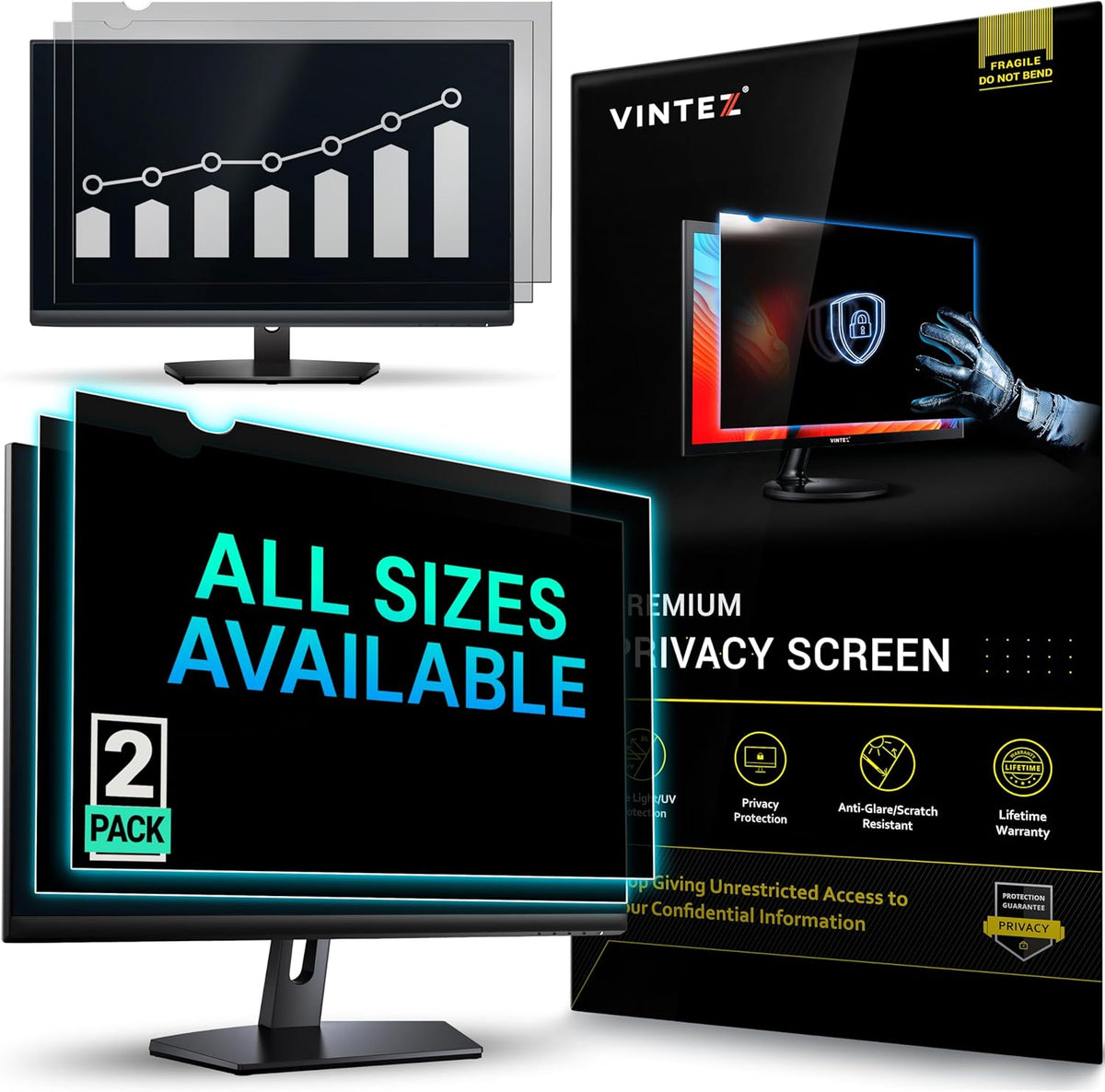 VINTEZ [2 Pack] 27 Inch 16:9 Privacy Screen for Computer Monitor and Laptop - Anti Glare Protector Film Blue Light Filter Eye Protection - Computer Screen Privacy Shield