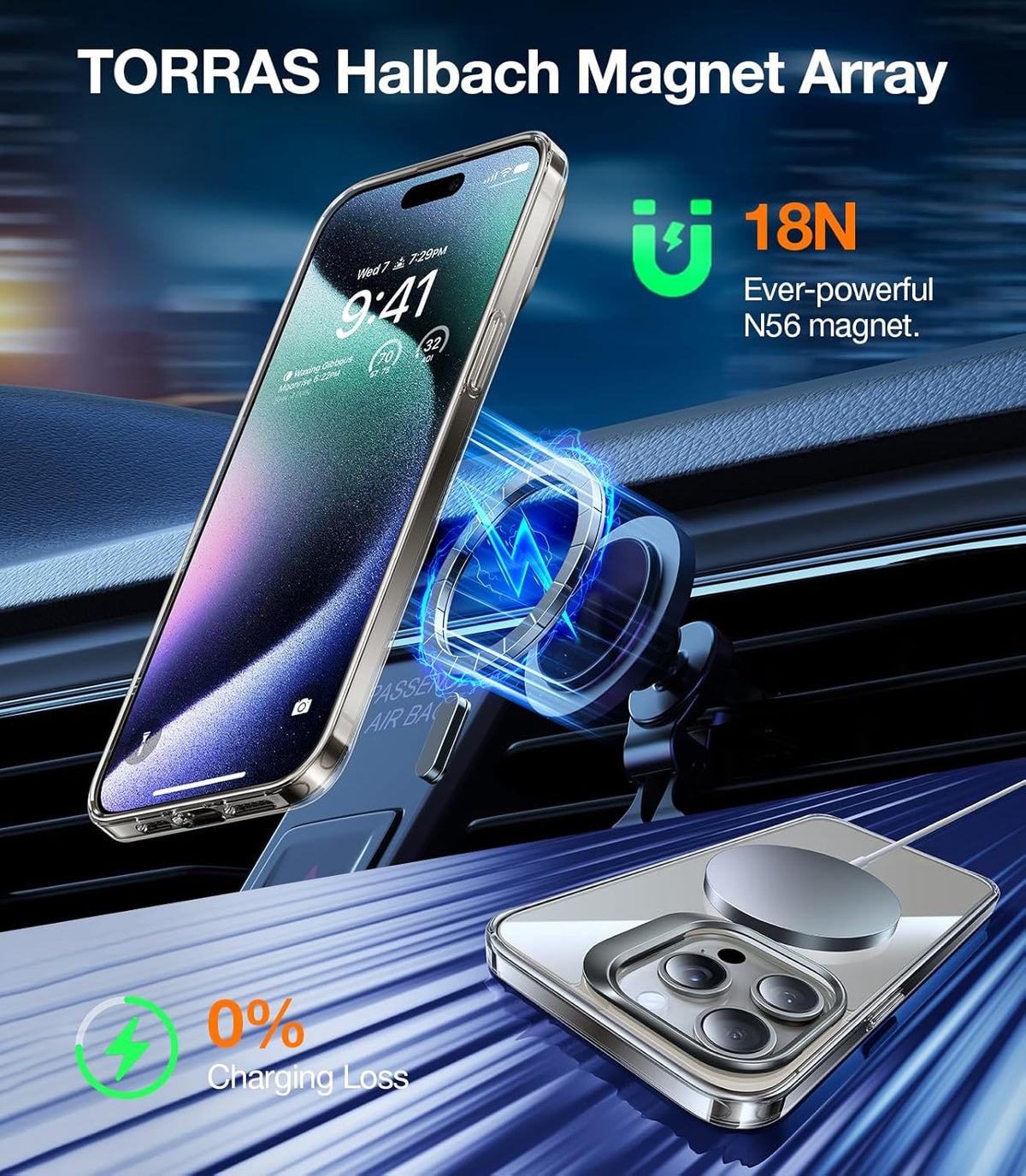 TORRAS Magnetic for iPhone 15 Pro Max Case [Anti-Yellowing][Compatible with MagSafe][Military-Grade Protection][Built-in Invisible Stand] Slim Hard Back Soft Edge, Clear Grey