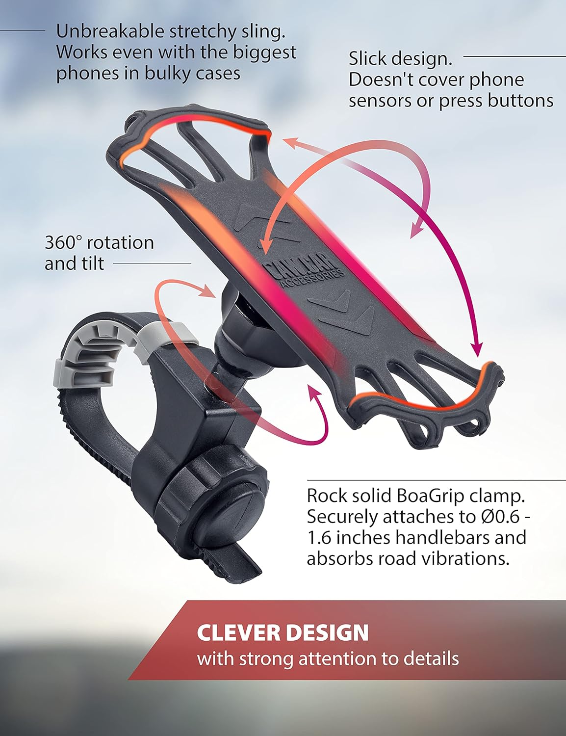 New 2025 Motorcycle & Bicycle Phone Mount - The Most Secure & Reliable Bike Phone Holder for iPhone, Samsung or Any Smartphone. Stress-Resistant and Highly Adjustable. +100 to Safeness & Comfort