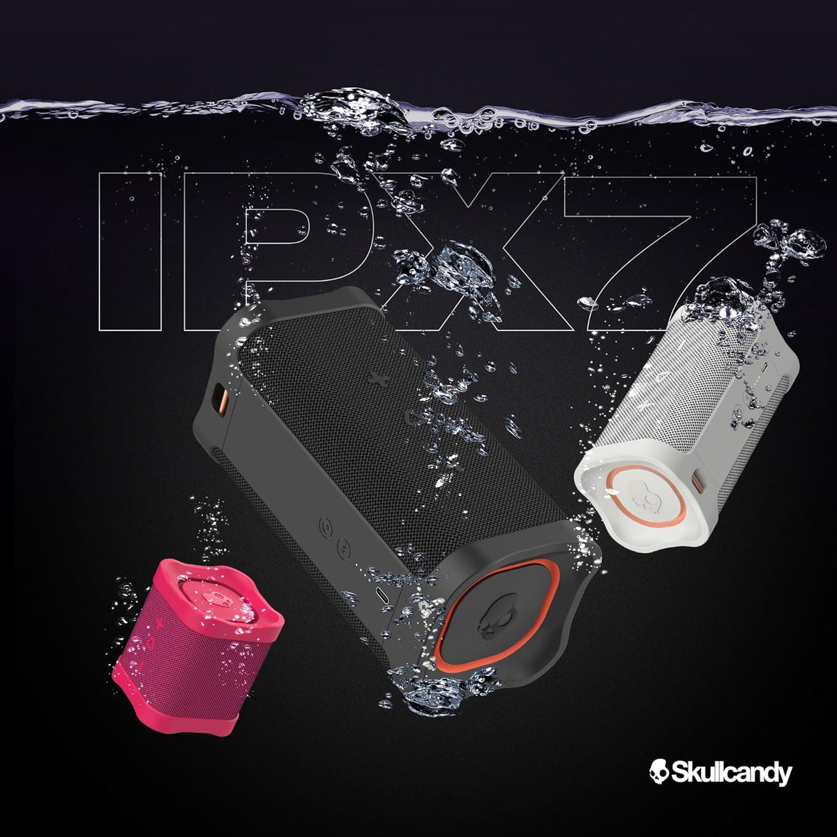 Skullcandy Terrain XL Wireless Bluetooth Speaker - IPX7 Waterproof Portable Speaker, 18 Hour Battery, Nylon Wrist Wrap, True Wireless Stereo (Black)