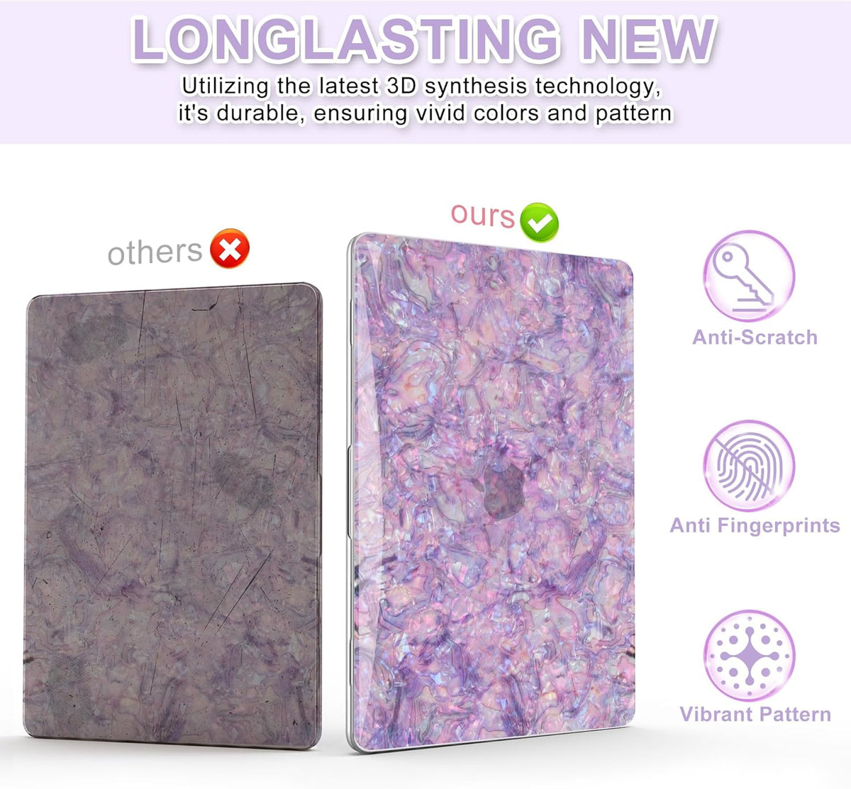 B BELK Compatible with MacBook Air 13 inch Case 2025 2024 2023 2022 M4 M3 M2 A3240 A3113 A2681, Plastic Hard Shell +Keyboard Cover +Screen Protector for MacBook Air 13.6 inch Case, Shiny Purple Pearl
