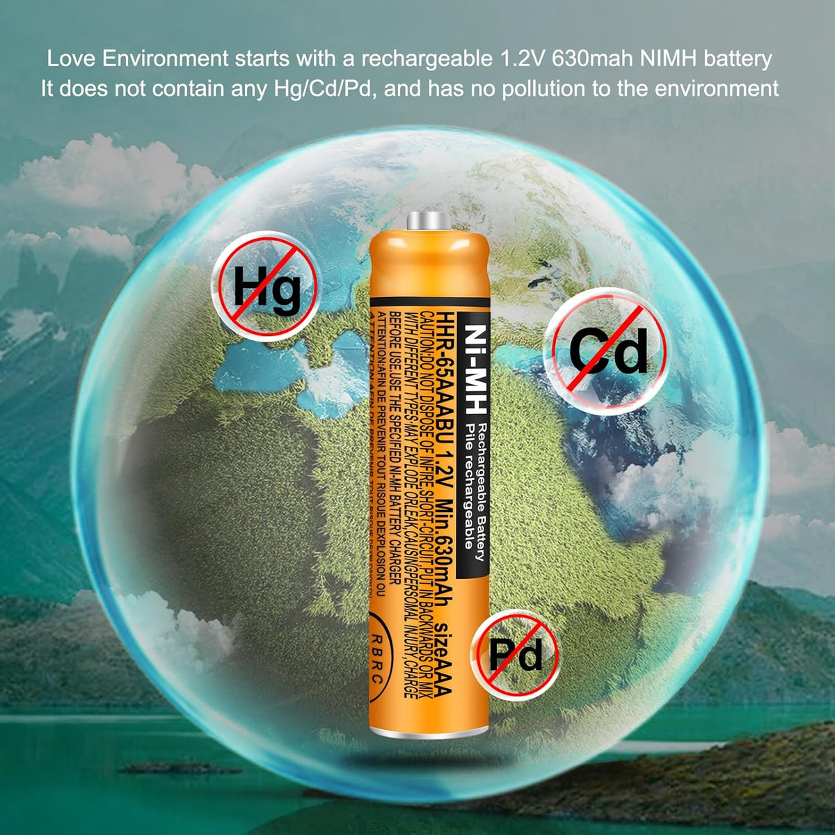 8 Pack HHR-65AAABU NI-MH Rechargeable Batteries 1.2V 630mAh AAA Battery for Panasonic Cordless Telephone Batteries