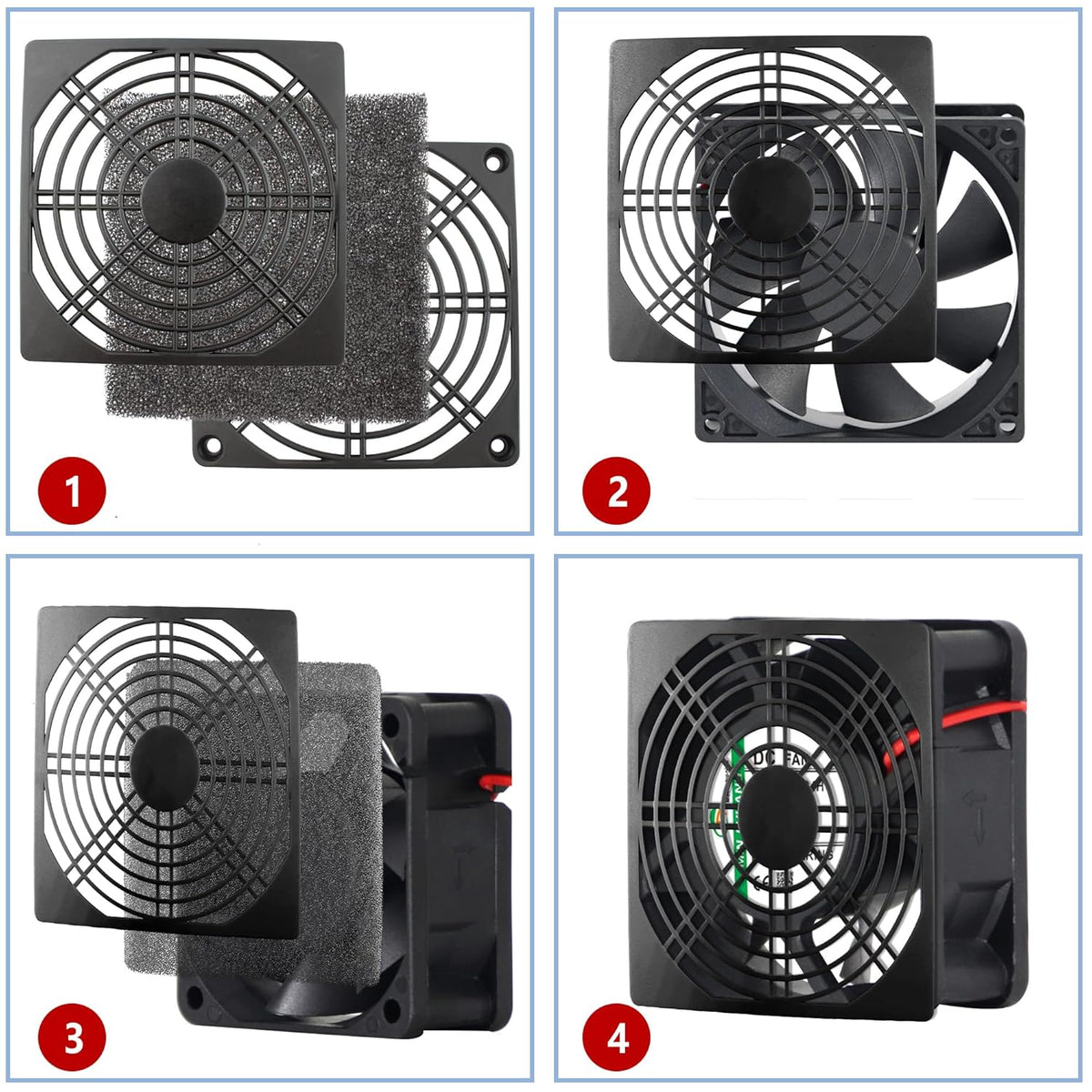 Adyoney 4 120mm Pcs Black Square Plastic Cooling Fan Filter Cover, Dust Screen for Filter Fan Chassis, for PC Computer