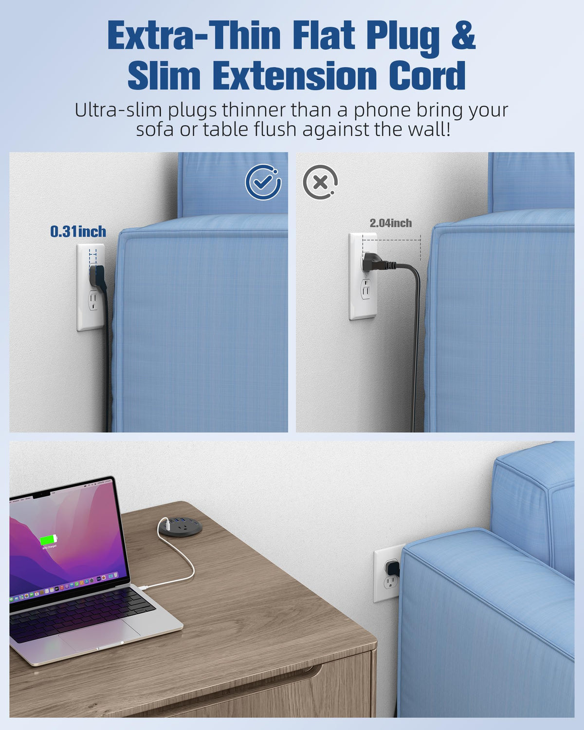 Jgstkcity 65W USB-C Hidden Desktop Power Grommet: 1 AC Outlet,8 USB Charging Ports,3'' Hole Flush Mount Pop-Up Power for Conference Tables & Nightstands (Black, 6 FT)