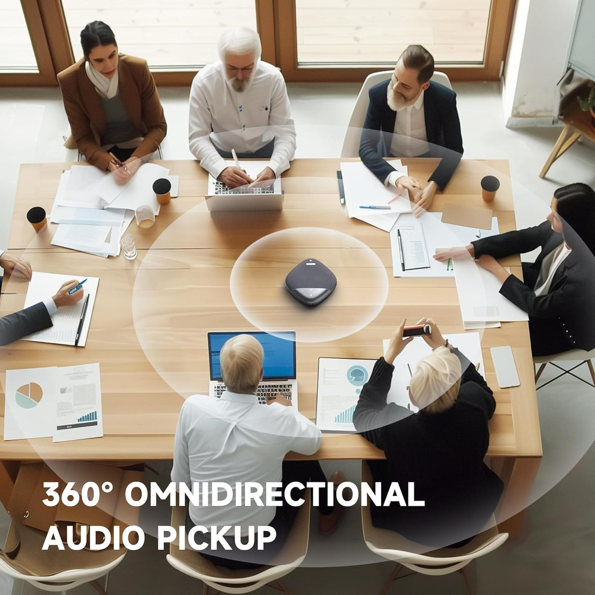 HORION Conference Speaker with Microphone, Wireless Bluetooth Speakerphone for Office Meeting Computer PC, w/8 Mics, 20ft Voice Pickup, 8H Call Time, AI Noise Cancelling, Portable with Zoom/Teams