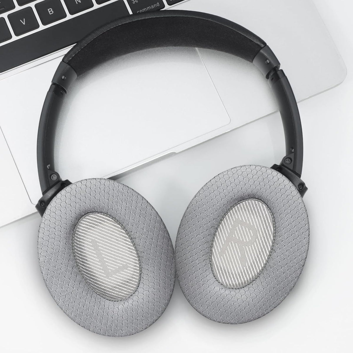 Cooling Gel Headphones Replacement Ear Pads for Bose Quiet Comfort QC35, Mesh Soccer Net Fabric Breathable Sports Fabric, Extra Thick & Cooler for Longer, Softer Memory Foam - Gray