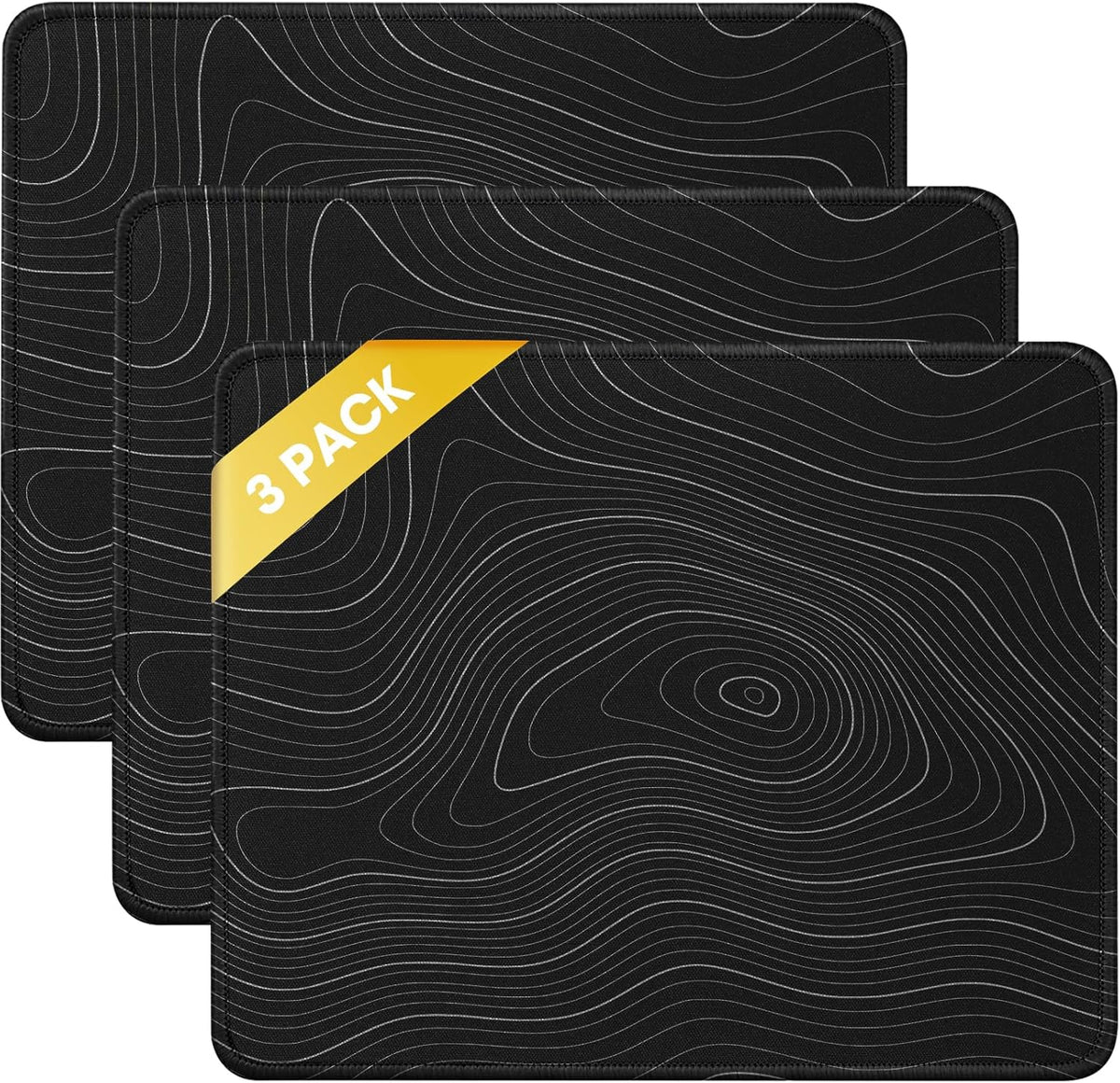 JIKIOU 3 Pack Mouse Pad with Stitched Edge, Comfortable Mouse Pads with Non-Slip Rubber Base, Washable Mousepads Bulk with Smooth Cloth, Mouse Pads for Computers Laptop Mouse 10.2x8.3x0.12inch Contour