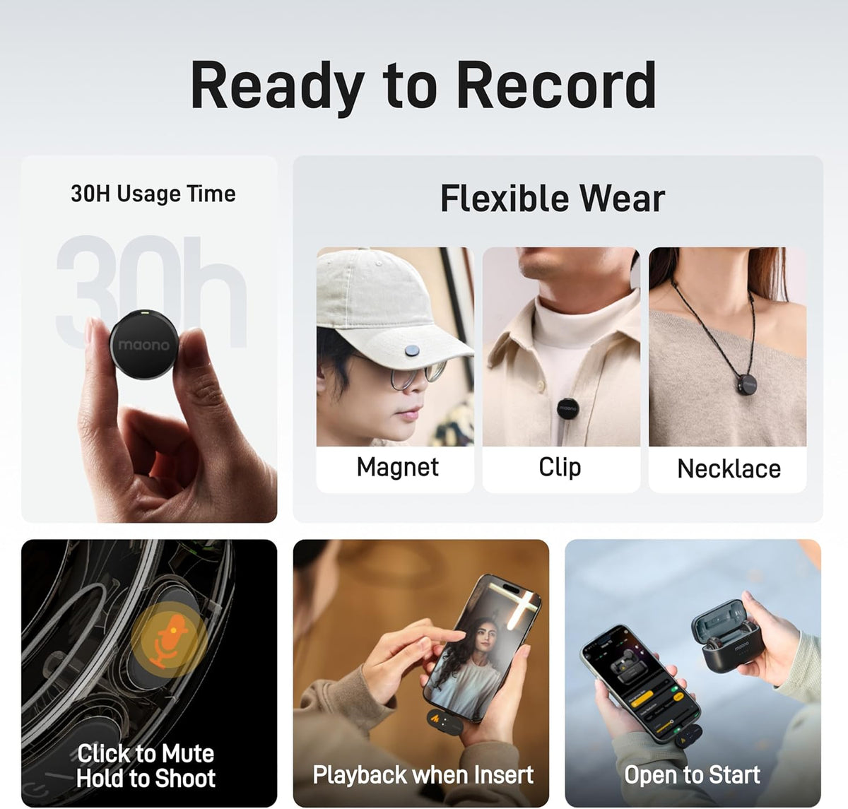 MAONO Wireless Lavalier Microphone for iPhone 14 and Below, MFi Certified Lightning Plug, 48KHz 24Bit, 1000ft Range, Voice Filter, Noise Cancellation, 30H Use for Video Recording, Streaming - Wave T5