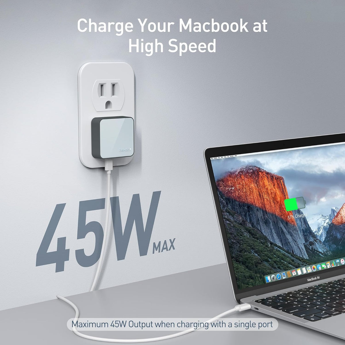 Nekmit Flat USB C Wall Charger, 47W Dual Ports USB C Charger Block, PPS Fast Charging Wall Plug for iPhone 15/15 Pro/15 Pro Max, Galaxy, MacBook Air, iPad, AirPods and More (Blue)