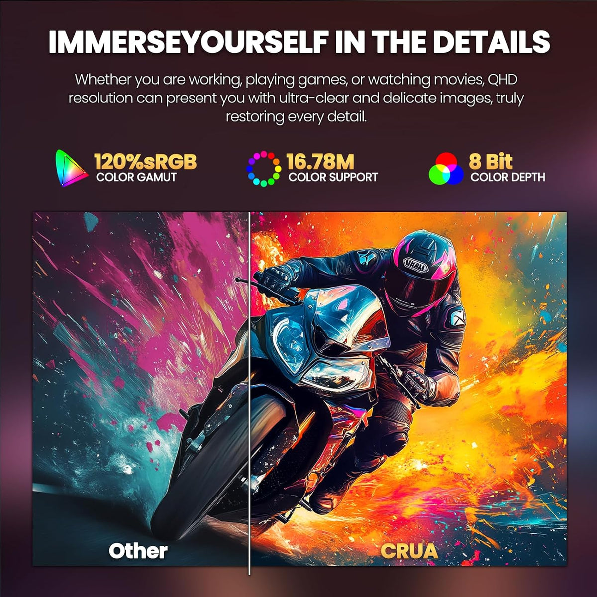 CRUA 32" Curved Gaming Monitor, 2K QHD 2560x1440P, 144Hz/165Hz Computer Monitors, 120% sRGB, FreeSync, Low Blue Light, 1800R VA Screen, HDMI 1.4/DP 1.2, Wall Mountable - Black