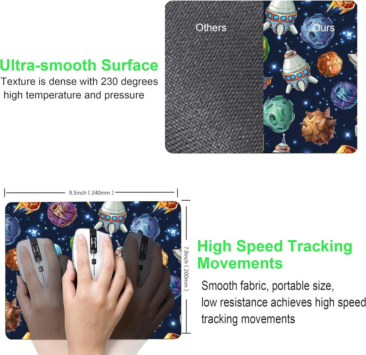 Kids Mouse pad Computer Mousepad with Comic Space with Planets and Spaceships Design Personalized Mouse mat for Laptop Computer Office Decoration Accessories Gift