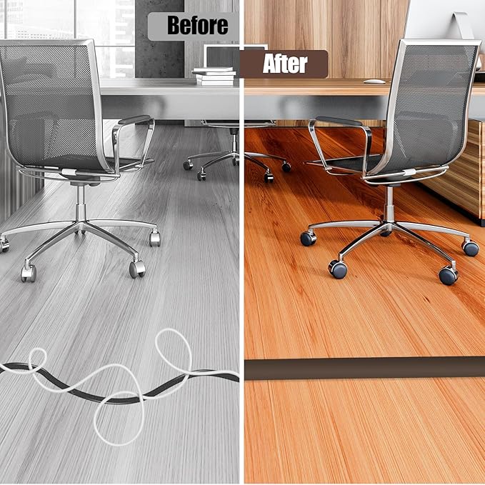 Floor Cord Cover Cable Cavity Self Adhesive Cord Hider Floor 10FT Floor Cable Management Power Cord Protector Floor Electric Cord Covers for Offices, Gym, Exhibitions (CoffeeBrown, 1.18" x 10')