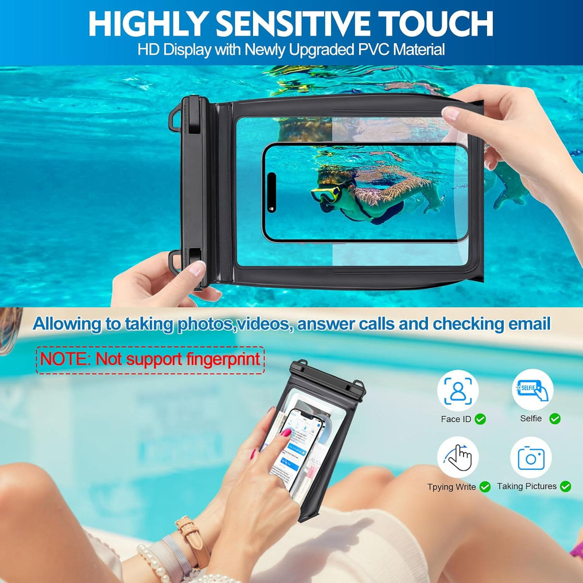 Large Floating Waterproof Phone Pouch [with Sealing Strip], Cell Phone Dry Bag for iPhone 16 15 14 13 12 Pro Max Galaxy Google All Devices, Float Waterproof Bag for Beach Vacation