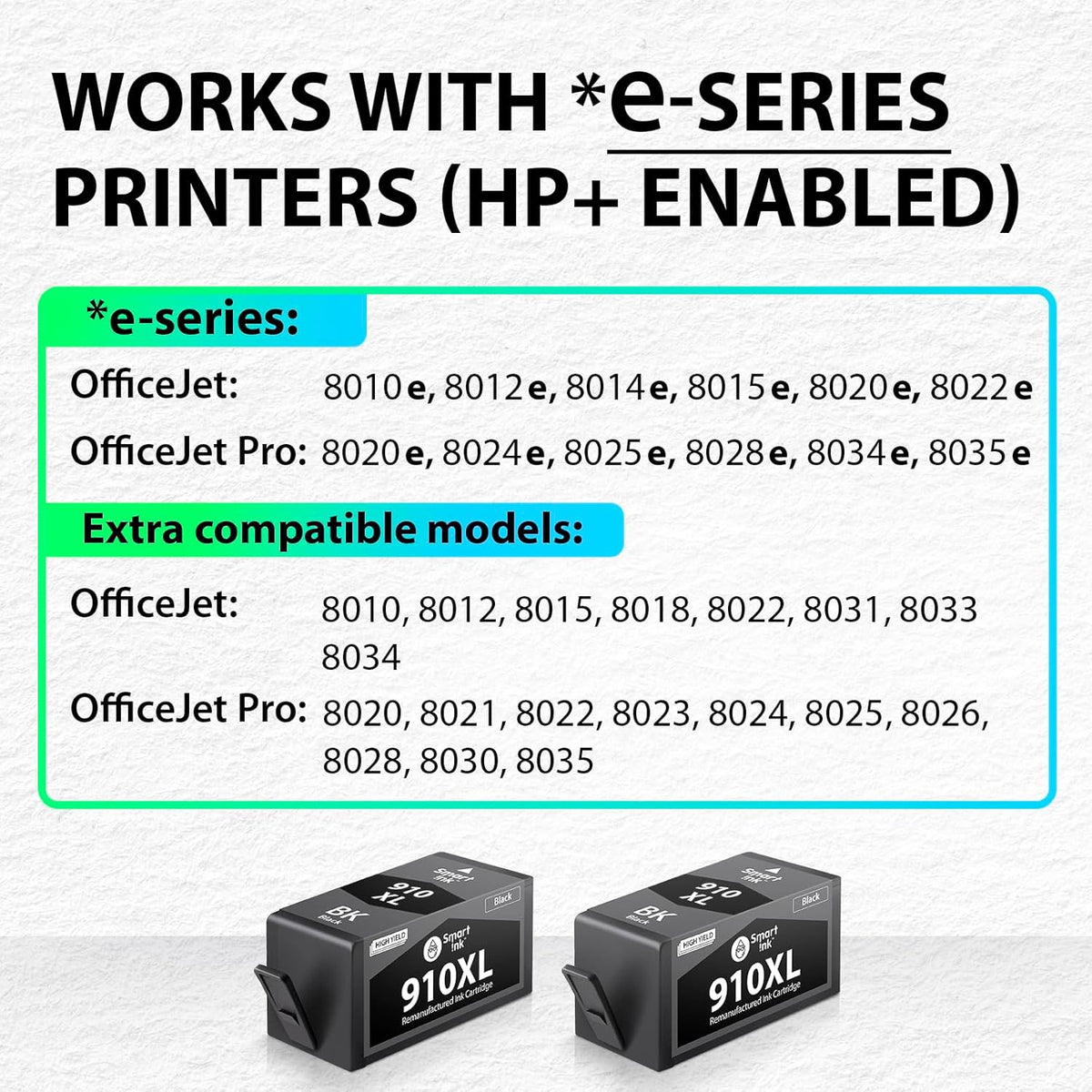 Smart Ink Remanufactured Ink Cartridge Replacement for HP 910 XL 910XL (Black XL 2 Combo Pack) to use with HP OfficeJet Pro 8025e 8028e 8035e 8025 8028 8035 OfficeJet 8015e 8022e 8015 8022 Printers