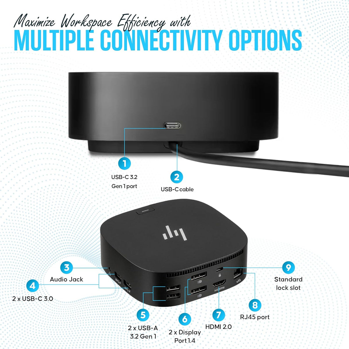 Docking Station for Laptop Dual Monitor and Charging, 5TW10AA / 5TW10UT / 5TW10AA#ABB USB-C G5 Dock with 120W + HDMI Cable + DisplayPort Cable