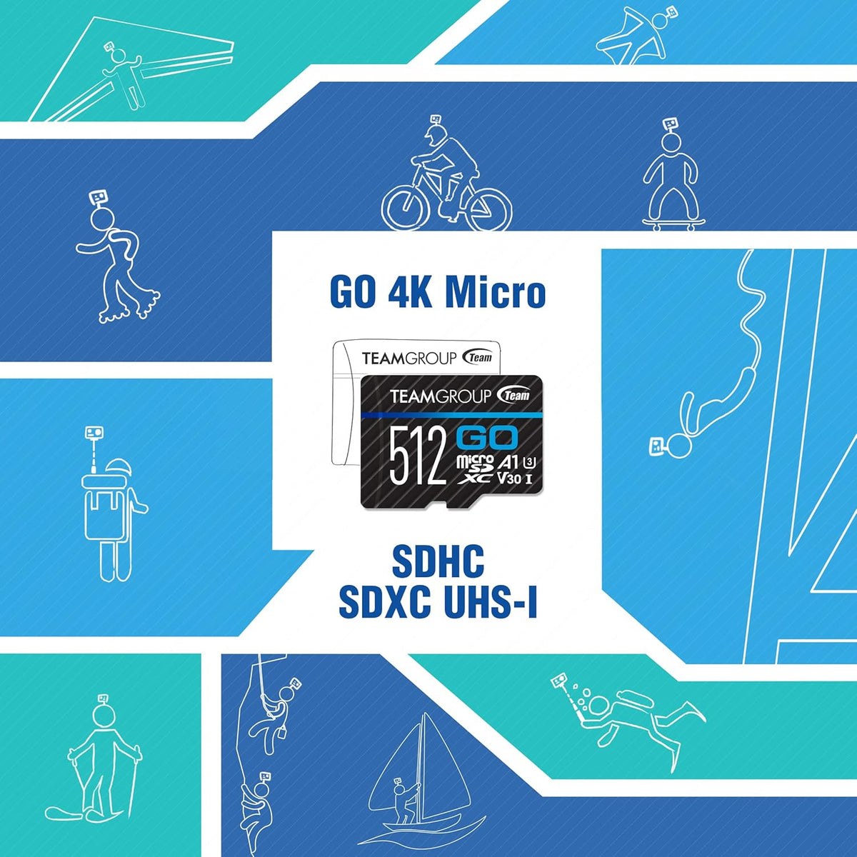 TEAMGROUP GO Card 1TB Micro SDXC UHS-I U3 V30 4K, R/W up to 100/90 MB/s for GoPro &Action Cameras High Speed Flash Memory Card w/Adapter for Outdoor, Sports, 4K Shooting, GoPro &Insta360 TGUSDX1TU303