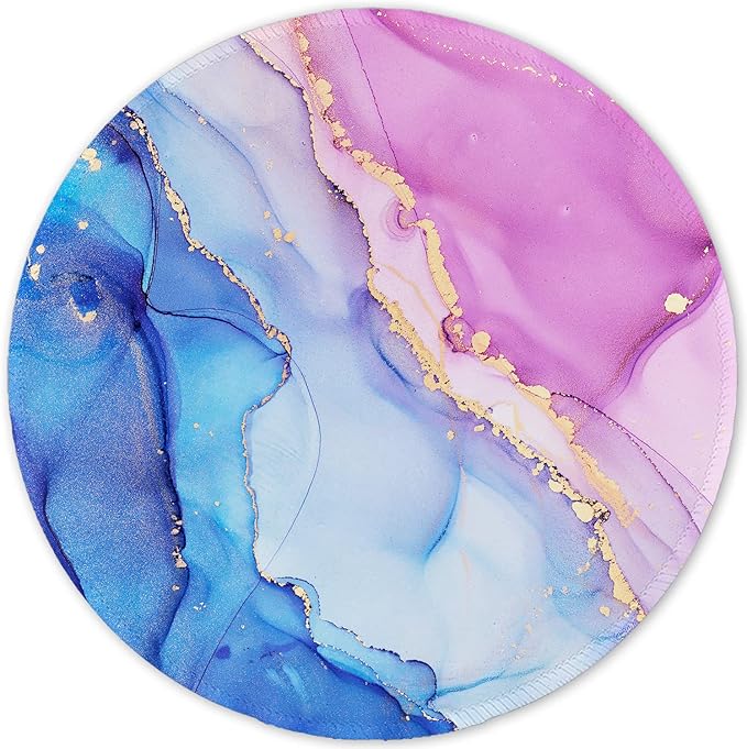 ITNRSIIET Round Mouse Pad with Stitched Edge Premium-Textured Waterproof Non-Slip Rubber Base Desktop Protection Mat Diameter 8.7 inches, Blue Purple Marble Art