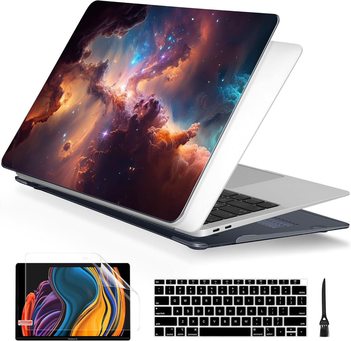 Batianda Case for M1 MacBook Air 13 Inch Model A2337 A2179 A1932 2021 2020 2019 Release,3D Painted Creative Series Design Hard Shell with Keyboard Cover & Screen Protector, Nebula