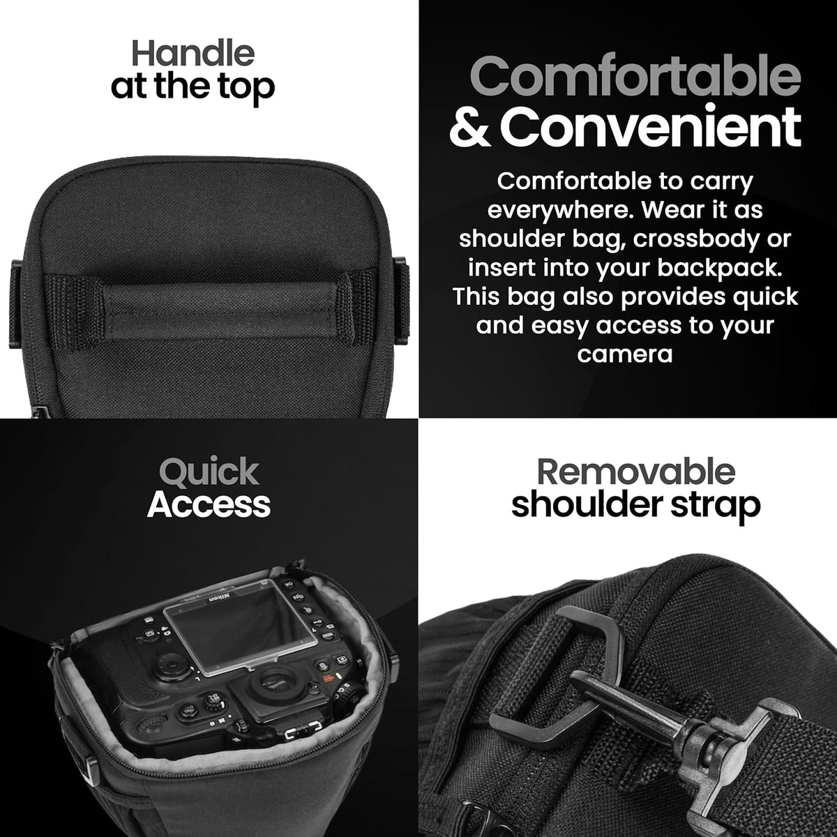 Tamrac Jazz Zoom Holster 23 v2.0 Camera Bag for Photographers, Camera Case for Photography Accessories, Shoulder Bag for Mirrorless Cameras, Crossbody Camera Bag, Travel Camera Carrying Case – Black