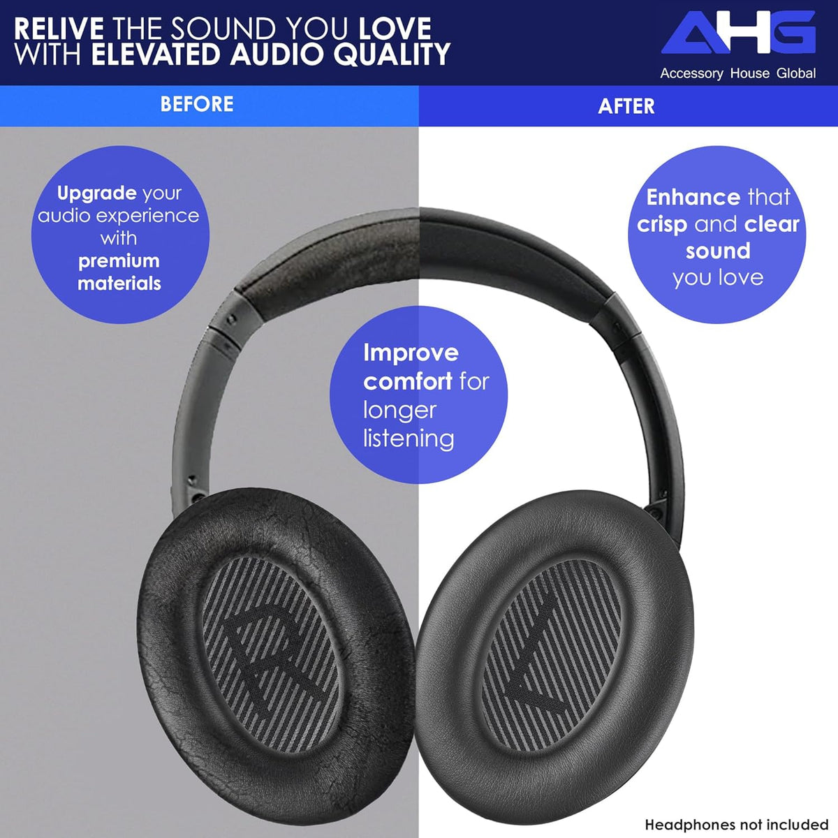 Replacement QC Ear Pad and Headband Pad Kit Cushion. Compatible with Bose QuietComfort (2023) QC45 QCSE QC35 II Wireless Noise Cancelling Headphones (Black) Easy DIY Fit