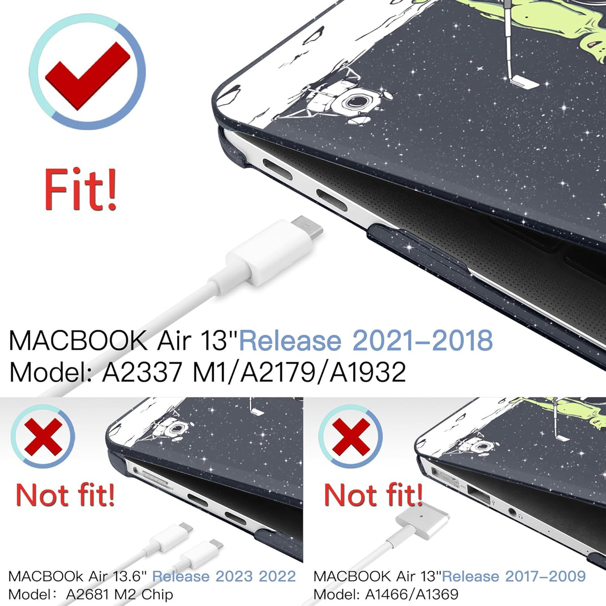MEEgoodo for MacBook Air 13 inch Case 2021 2020 2019 2018 Released A2337 M1 A2179 A1932 with Touch ID, Plastic Hard Shell & Keyboard Cover Compatible with MacBook Air Case 13.3, Astronauts & Alien