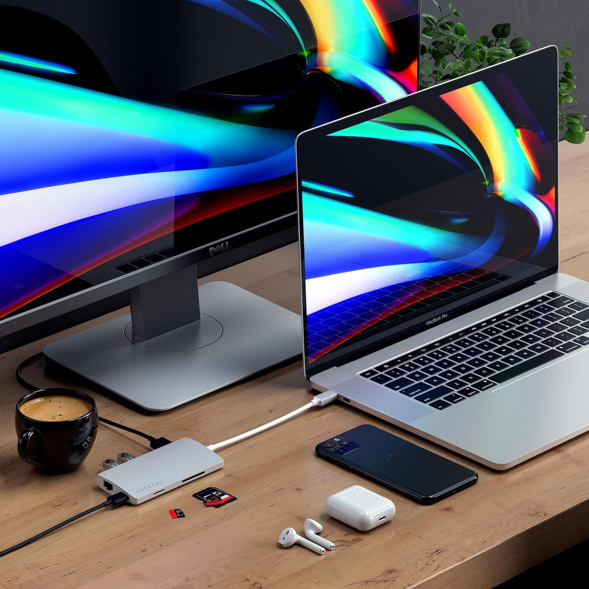 Satechi 8 in 1 USB C Hub Multiport Adapter V2, 4K HDMI, 115W USB C PD Charging, 3 USB-A, Ethernet, Micro/SD Card Readers, for Laptop, MacBook Pro/Air M4/M3/M2/M1, iPad, iPhone 16, Windows - Silver