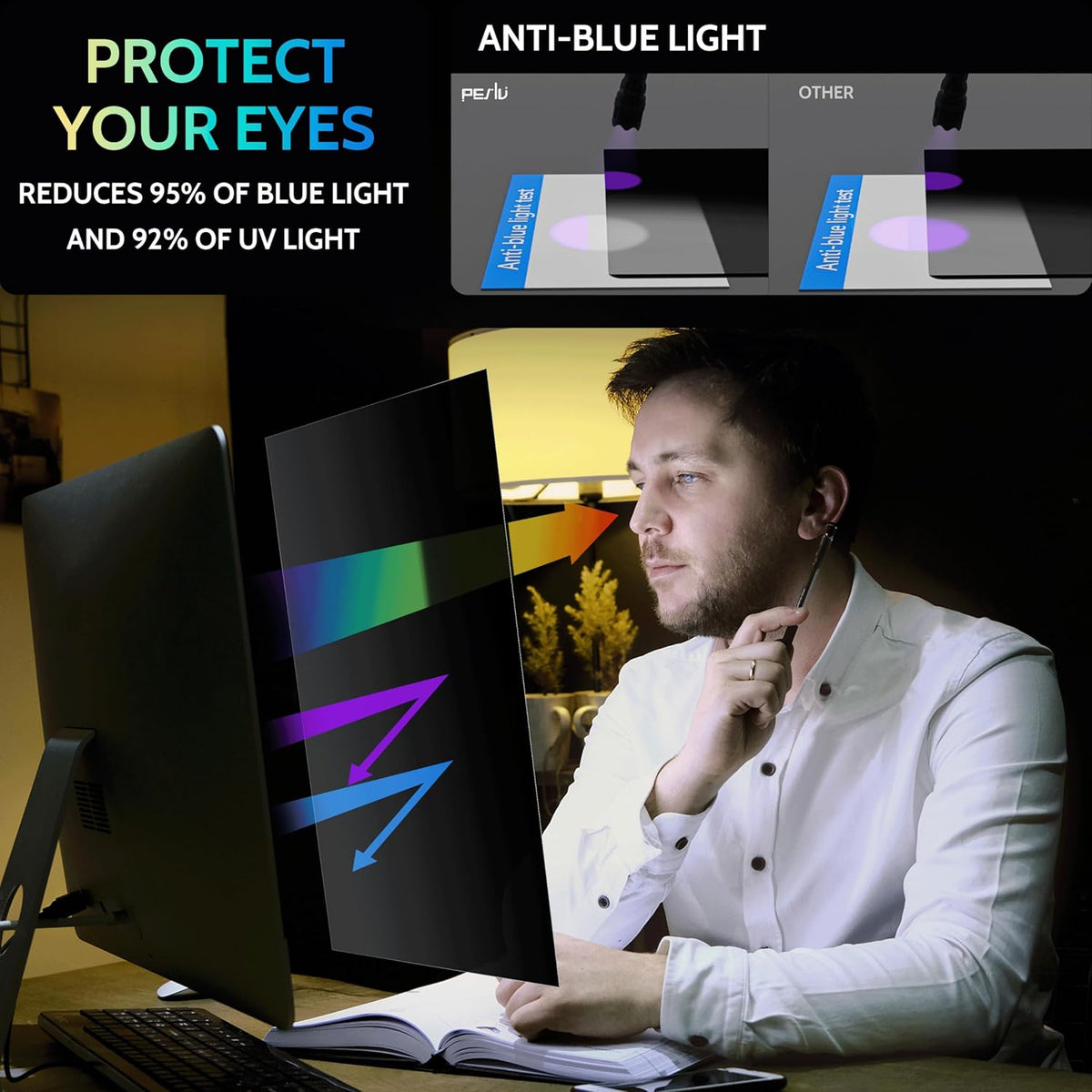 [2-Pack] 23.8 Inch Privacy Screen for Computer Monitor 16:9 Aspect Ratio, Eye Protection Anti Blue Light Glare Shield, 23.8inch Removable Black Blackout Anti Spy Desktop Security Private Filter