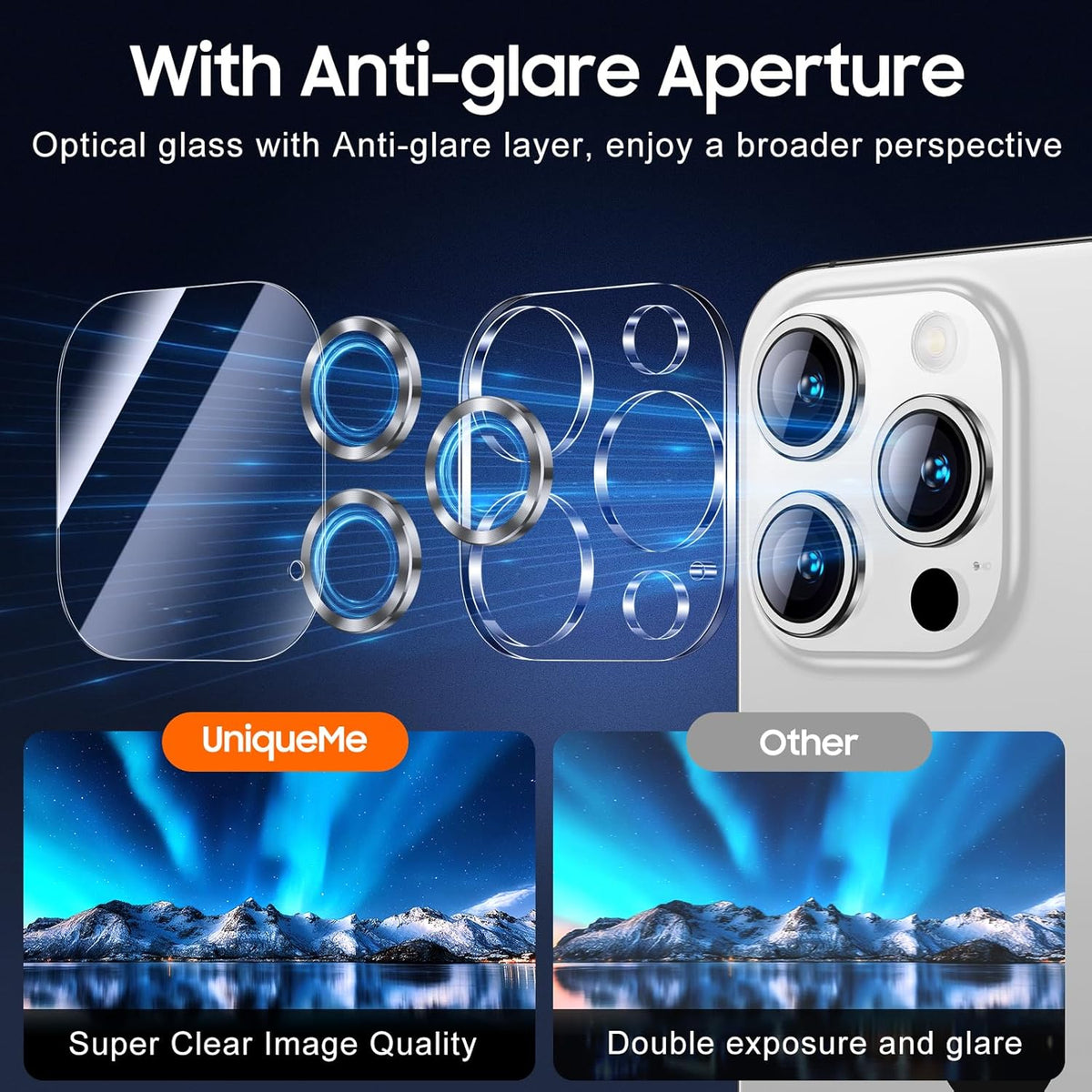 UniqueMe Compatible for 3 Pack iPhone 15 Pro/iPhone 15 Pro Max Camera Lens Protector, [Drop Protection][Case Friendly] 9H Tempered Glass Camera Cover Screen [2023 New Version]- White