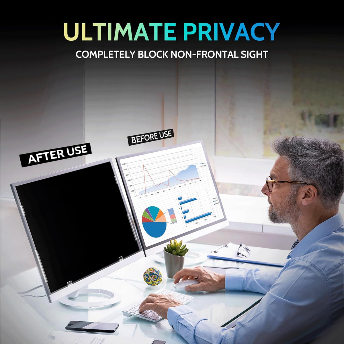 [2 Pack] 32 Inch Privacy Screen for Computer Monitor 16:9 Aspect Ratio, Eye Protection Anti Blue Light Glare Shield, 32inch Removable Black Blackout Anti Spy Desktop Security Private Filter