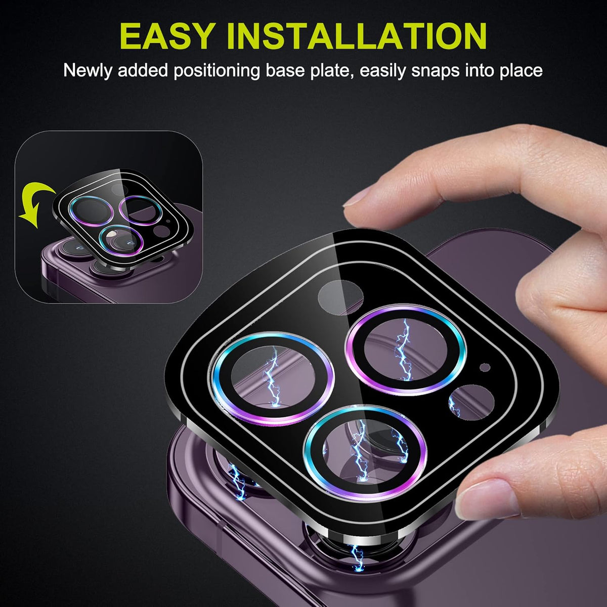 WSKEN for iPhone 14 Pro/iPhone 14 Pro Max Camera Lens Protector,[Night Shooting Mode] HD Tempered Metal Glass Camera Screen Protector Cover Film Accessories,Deep Purple + Colorful