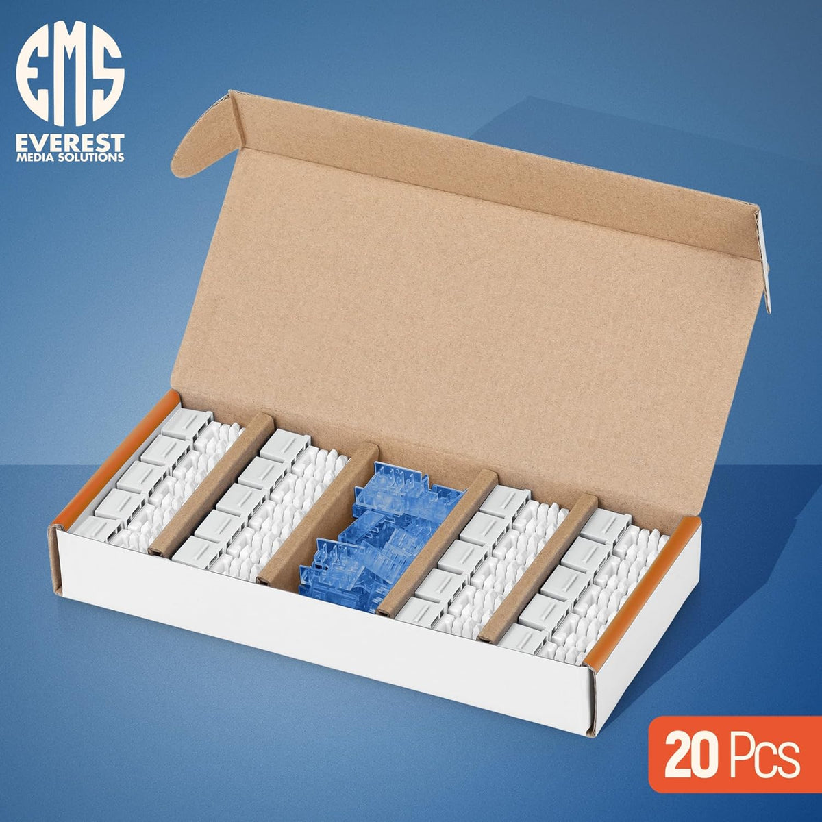Everest 90° Angled RJ45 Cat5e Keystone Jacks 20-Pack in White - Slim Profile Female RJ45 Connectors - Cat 5e Keystone Jack - Compatible with 90° Angled Speed Termination Tool - easyJACK (B094WB91H3)