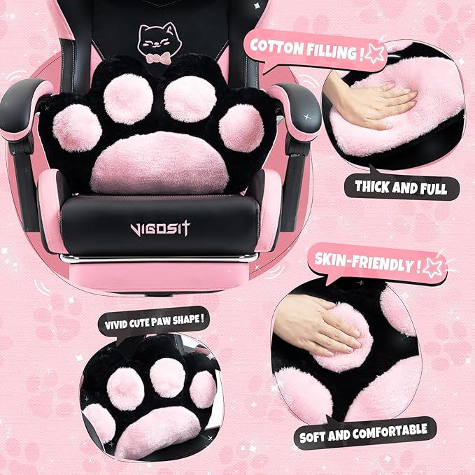 Gaming Chair with Footrest High Back Ergonomic Computer Chair Height Adjustable Game Chair with Headrest and Lumbar Support for Office or Gaming (Pink Black-Cat Ears)