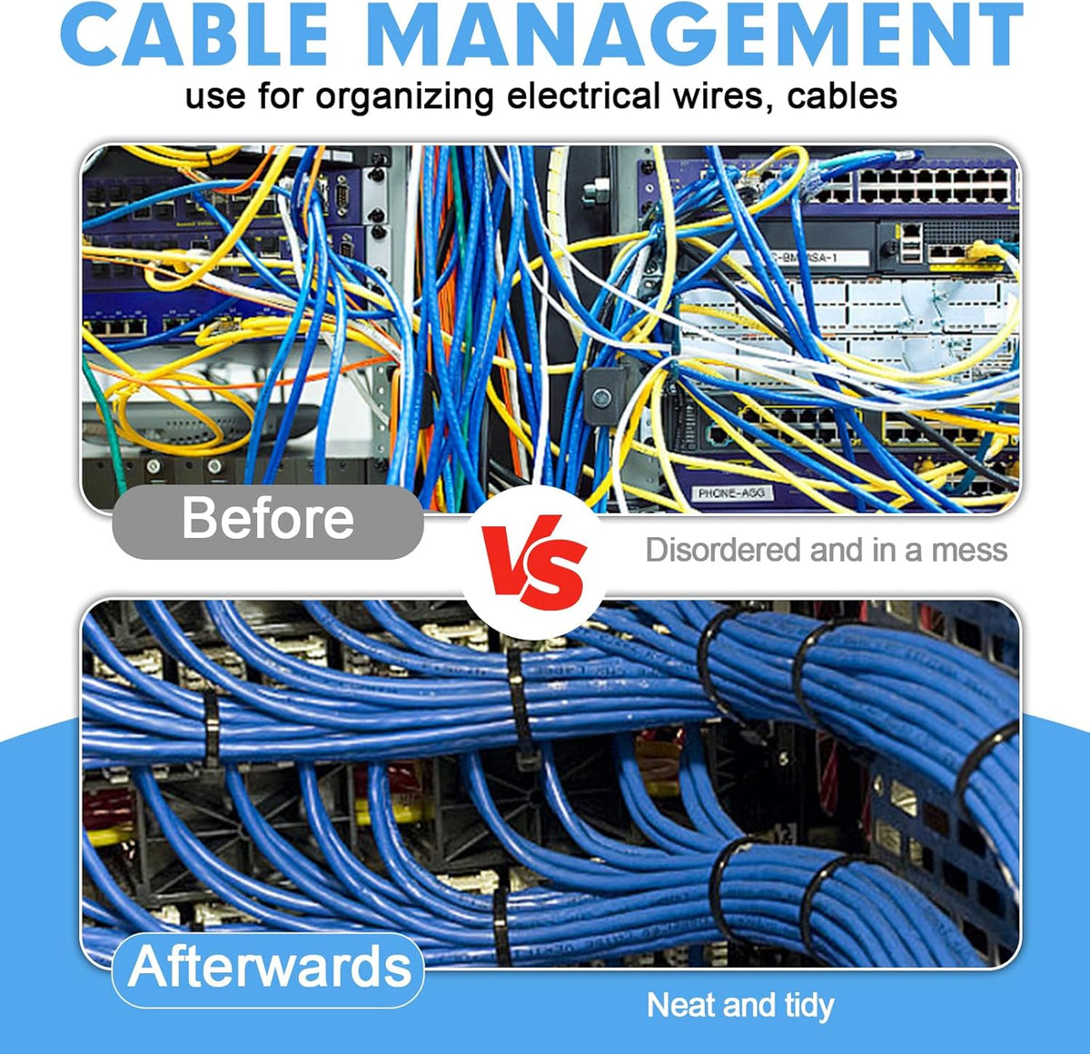400 Pack (8+12+14+18Inch) 100lb Zip Ties Assorted Sizes, RAZCC Black Cable Ties, Self-Locking Plastic Wire Ties