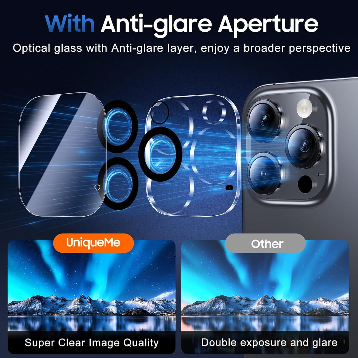 UniqueMe for 3 Pack iPhone 16 Pro/iPhone 16 Pro Max Camera Lens Protector - [Drop Protection] [Case Friendly] 9H Tempered Glass Camera Cover Screen [Update New Version]