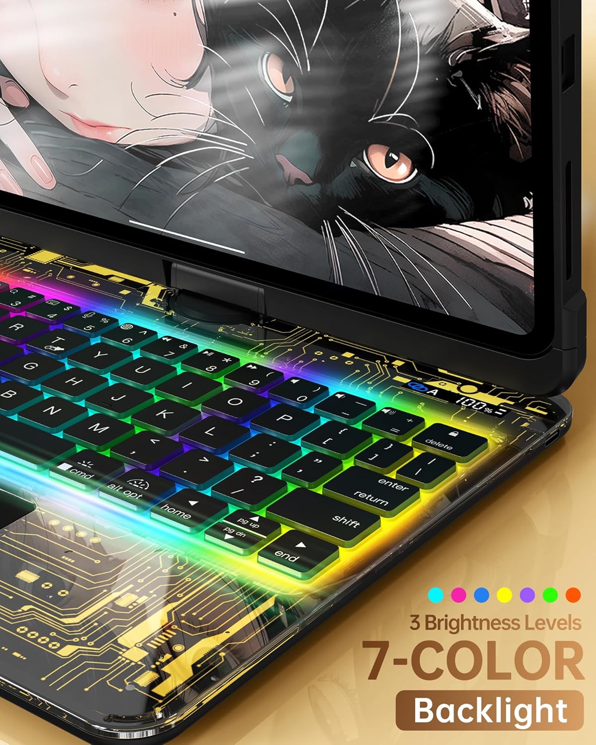 Intermerge for iPad 9th 10.2 inch Keyboard Case, 360° Transparent Multi-Touch Trackpad, 7-Color Backlit Keyboard, Pencil Holder, Type-C, Power Indicator for 9th/ 8th/ 7th - Shadow Pulse