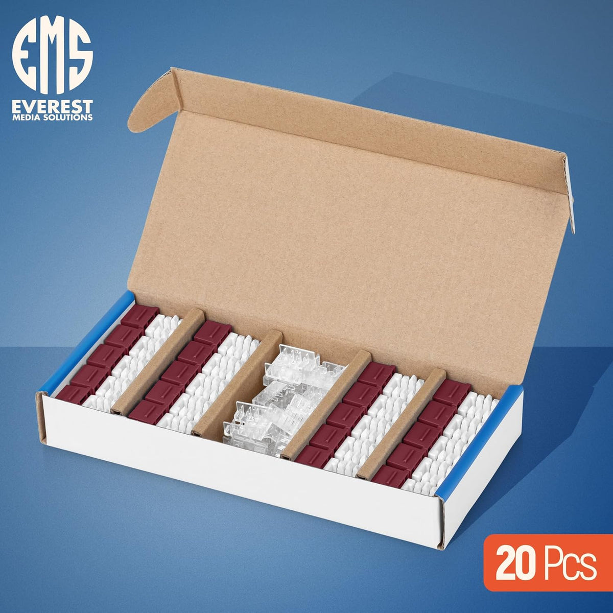 Everest 90° Angled RJ45 Cat6 Keystone Jacks 20-Pack in Red - Slim Profile Female RJ45 Connectors - Cat 6 Keystone Jack - Compatible with 90° Angled Speed Termination Tool - easyJACK (B094WB91H3)