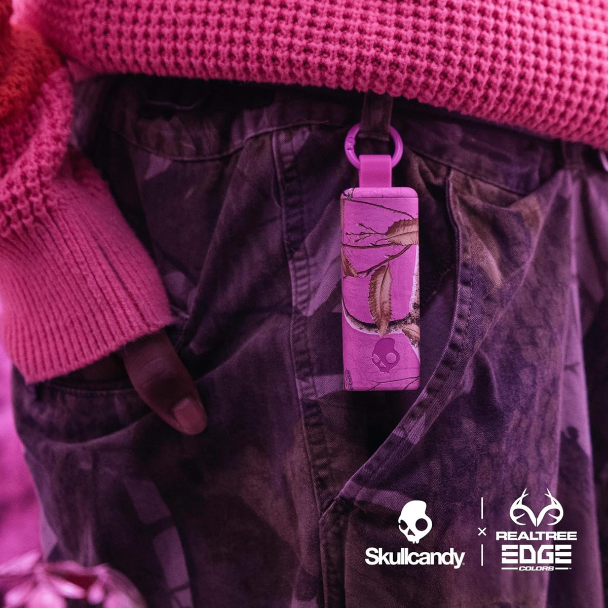 Skullcandy Dime Evo Wireless Earbuds, Bluetooth Headphones, Noise Isolating Fit, Up to 36 Hours Battery, Microphone for iPhone Android, Easy Carry with Clip-Anywhere Case - Realtree Edge Colors Pink