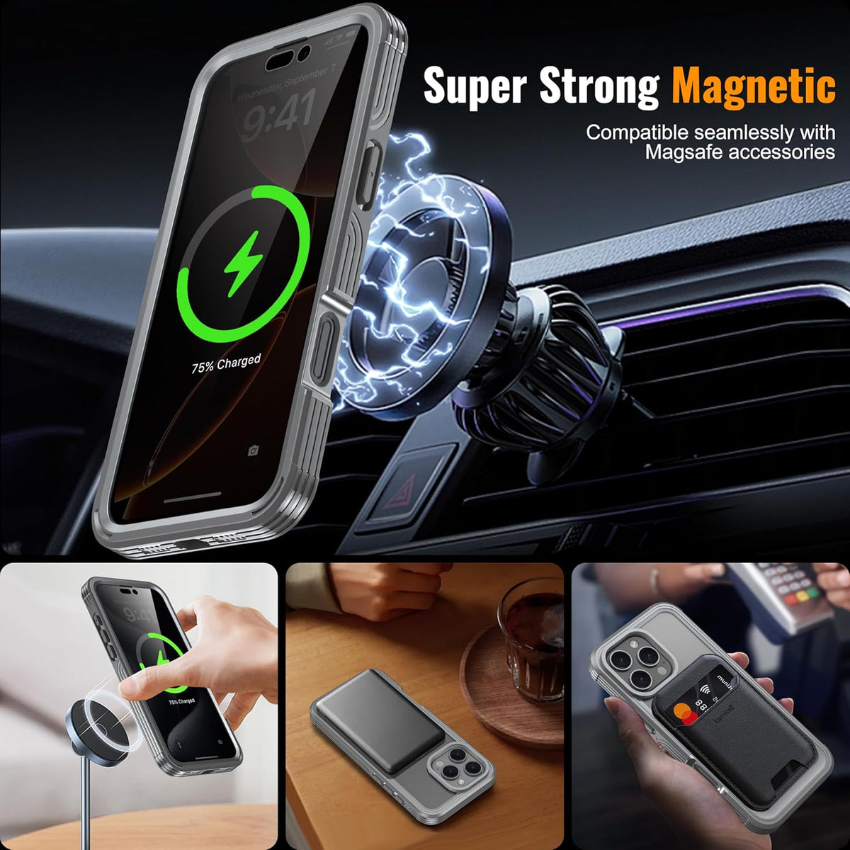 360° Protection Magnetic for iPhone 16 Pro Case Built-in 9H Privacy Screen Protector & Metal Stand[Fit for Magsafe][Anti-Spy][Lens Protector] Heavy Duty Shockproof Phone Case for iPhone 16 Pro