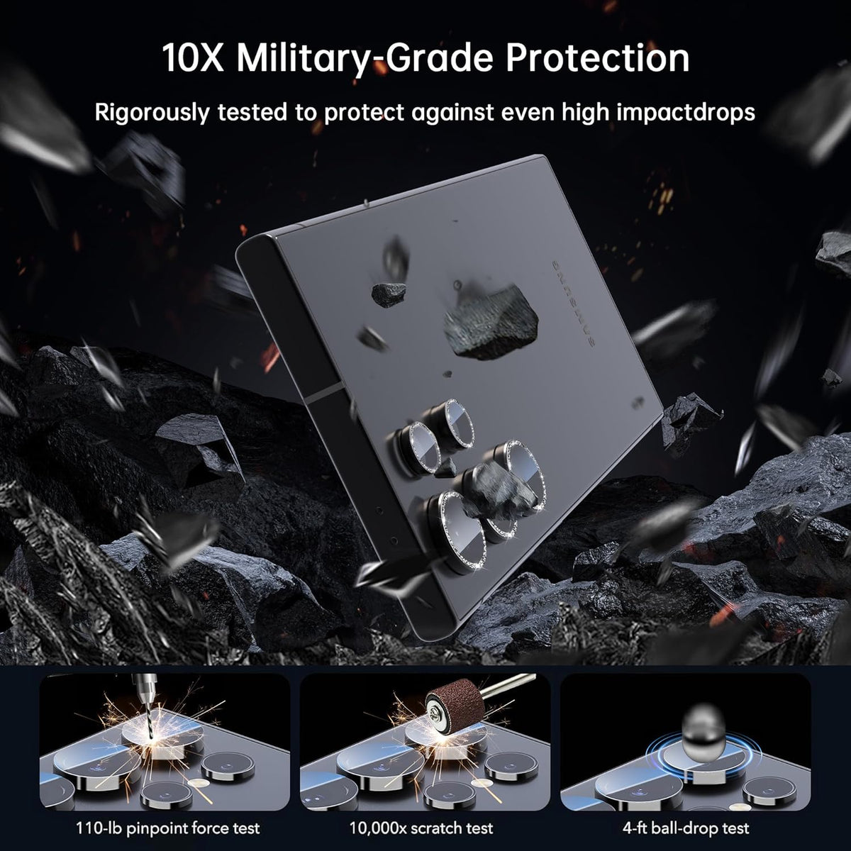For Samsung Galaxy S25 Ultra Camera Lens Protector, Individual Lens Protector, Ultra HD 9H Tempered Glass Screen Protective Cover, Anti-scratch, Military Grade Drop Protection 2 Set. (Glitter Black, S25 Ultra)