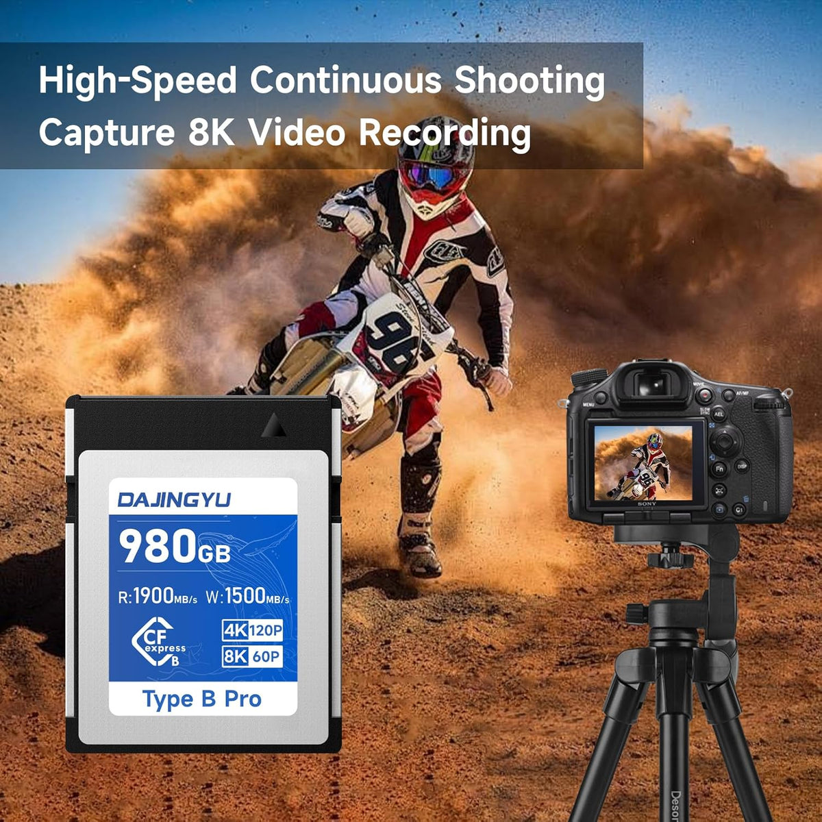 High Speed 980GB CFexpress Type B Memory Card 1900MB/s Read & 1500MB/s Write for 8K60P/4K120P Video Recording Compatible with Nikon Canon panasonic Fujifilm Camera