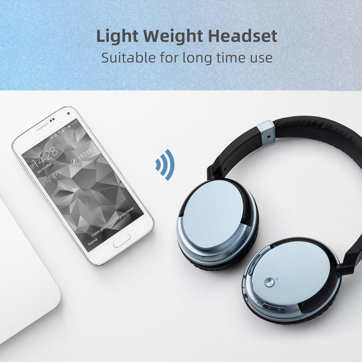 Wireless Bluetooth Headphone Over Ear, Bluetooth Transmitter for TV,PC,3.5mm Audio Device, Wired and Wireless Headset (Blue)