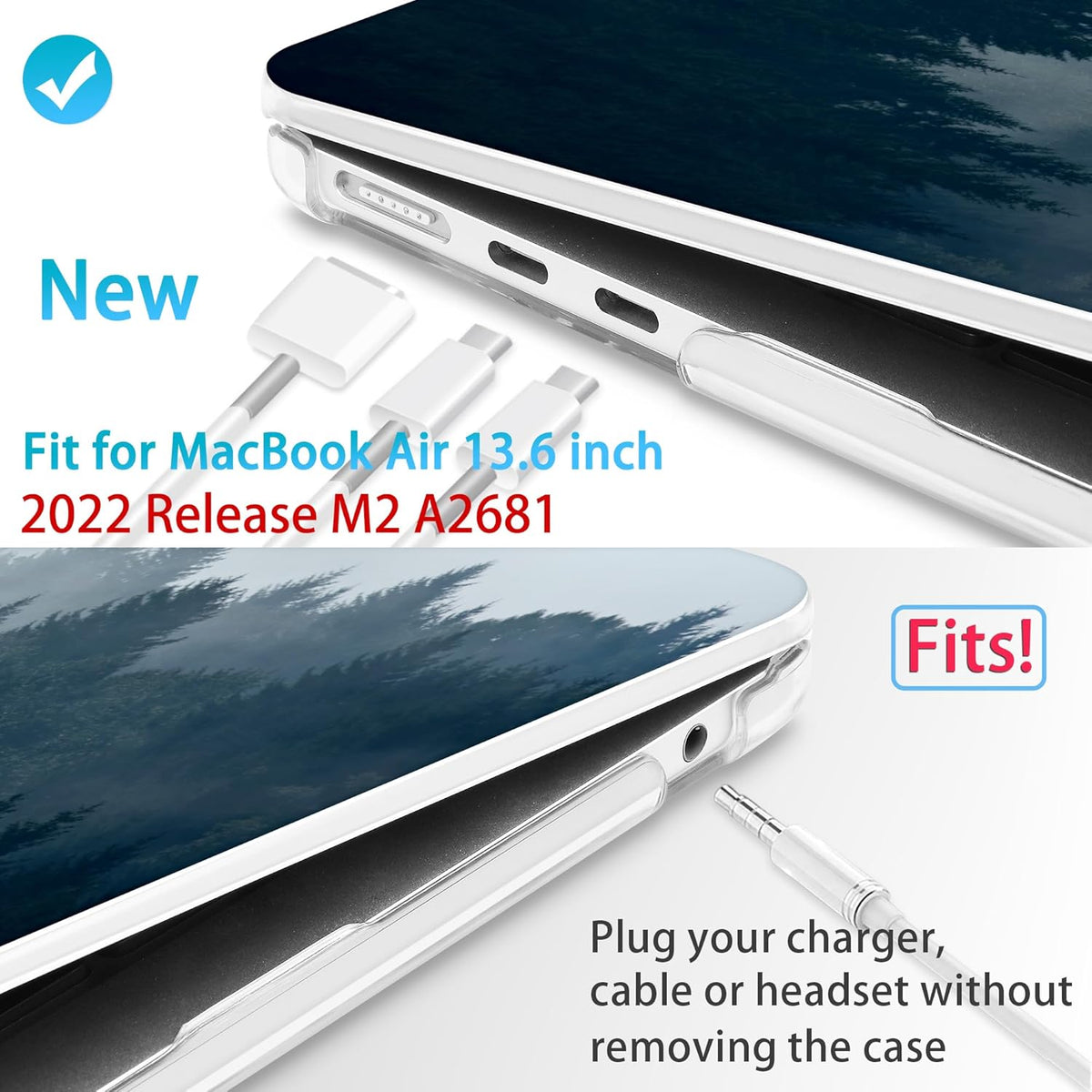 Mektron for 2025 M4 MacBook Air 13.6 Inch A3240 Case Fits 2023 A2681 M2 2024 A3113 M3 Chip with Liquid Retina Display, Printed Plastic Hard Shell Cover for MacBook Air 13.6", Misty Forest C132